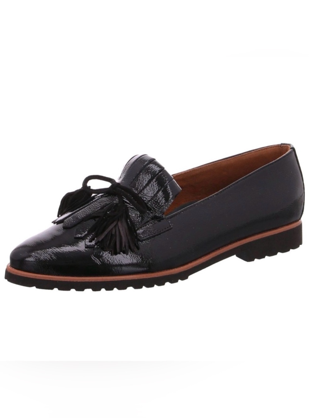 Paul Green Black Patent Leather Tassel Loafers Lug Sole Women's Size 10